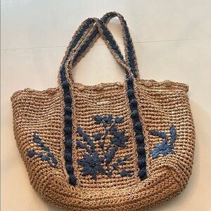 Spartina 449 Tan and Blue Floral Tote